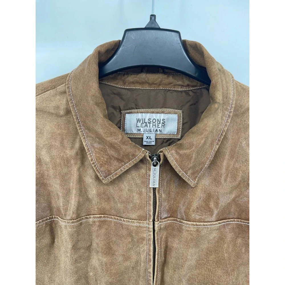 Wilsons Leather M Julian 90's Mens XL Brown Suede Leather Full Zip Bomber Jacket